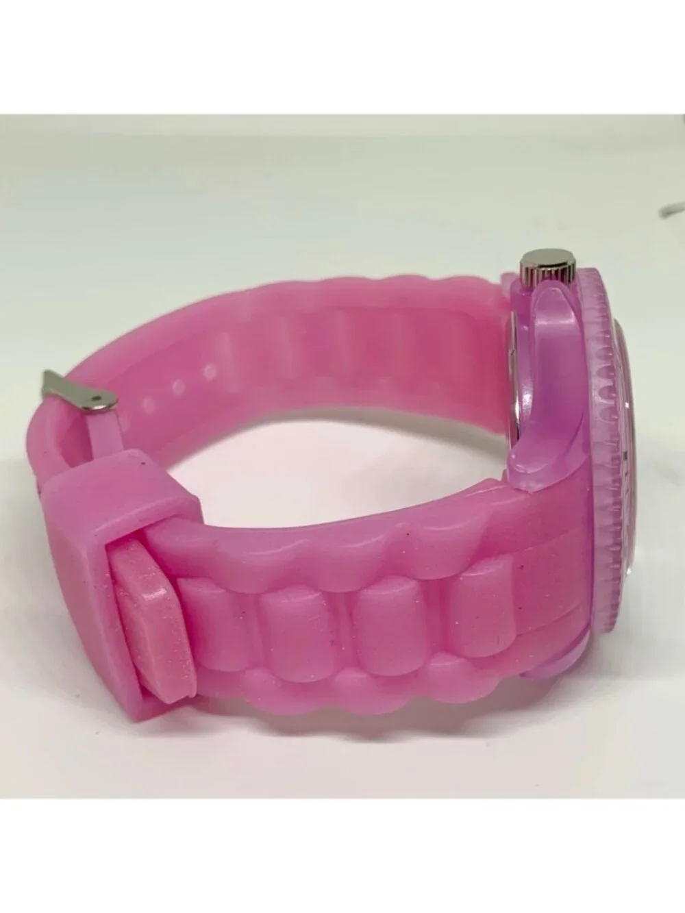 Brothers Quartz analog watch 43mm rotating bezel ,pink silicone band running